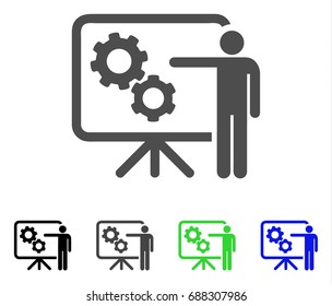 Mechanical Gears Project Board flat vector illustration. Colored mechanical gears project board, gray, black, blue, green icon variants. Flat icon style for graphic design.