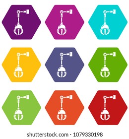Mechanical grabber icons 9 set coloful isolated on white for web