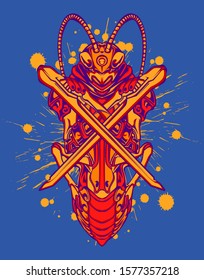 Mechanical grasshopper. Mech controlled by a pilot. Scratched metal armor robot. Mech Battle.