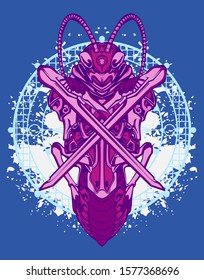 Mechanical grasshopper. Mech controlled by a pilot. Scratched metal armor robot. Mech Battle.