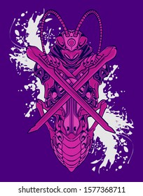 Mechanical grasshopper. Mech controlled by a pilot. Scratched metal armor robot. Mech Battle.