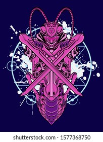 Mechanical grasshopper. Mech controlled by a pilot. Scratched metal armor robot. Mech Battle.