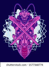Mechanical grasshopper. Mech controlled by a pilot. Scratched metal armor robot. Mech Battle.