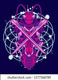 Mechanical grasshopper. Mech controlled by a pilot. Scratched metal armor robot. Mech Battle.