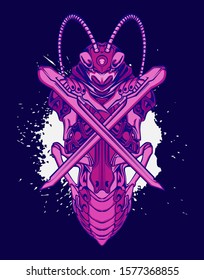 Mechanical grasshopper. Mech controlled by a pilot. Scratched metal armor robot. Mech Battle.