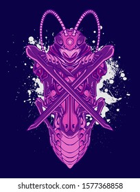 Mechanical grasshopper. Mech controlled by a pilot. Scratched metal armor robot. Mech Battle.