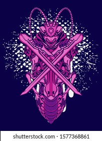 Mechanical grasshopper. Mech controlled by a pilot. Scratched metal armor robot. Mech Battle.