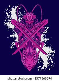 Mechanical grasshopper. Mech controlled by a pilot. Scratched metal armor robot. Mech Battle.