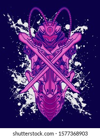 Mechanical grasshopper. Mech controlled by a pilot. Scratched metal armor robot. Mech Battle.