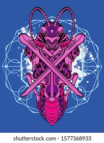 Mechanical grasshopper. Mech controlled by a pilot. Scratched metal armor robot. Mech Battle.