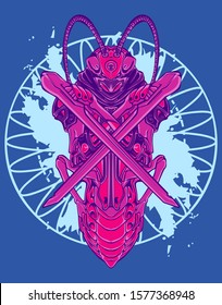 Mechanical grasshopper. Mech controlled by a pilot. Scratched metal armor robot. Mech Battle.