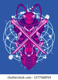 Mechanical grasshopper. Mech controlled by a pilot. Scratched metal armor robot. Mech Battle.