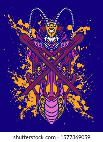 Mechanical grasshopper. Mech controlled by a pilot. Scratched metal armor robot. Mech Battle.