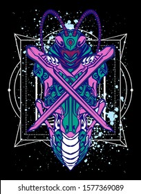 Mechanical grasshopper. Mech controlled by a pilot. Scratched metal armor robot. Mech Battle.