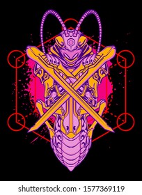 Mechanical grasshopper. Mech controlled by a pilot. Scratched metal armor robot. Mech Battle.