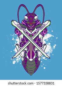 mechanical grasshopper steampunk illustration and tshirt design