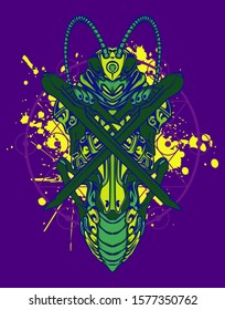 mechanical grasshopper steampunk illustration and tshirt design