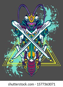 mechanical grasshopper steampunk illustration and tshirt design
