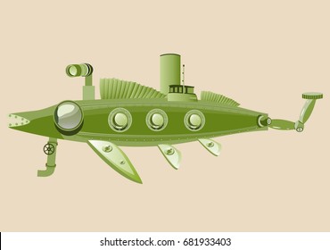Mechanical green color fish, concept vector illustration