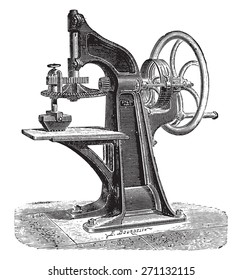 Mechanical grinding of the wheel to the colors, vintage engraved illustration. Industrial encyclopedia E.-O. Lami - 1875. 