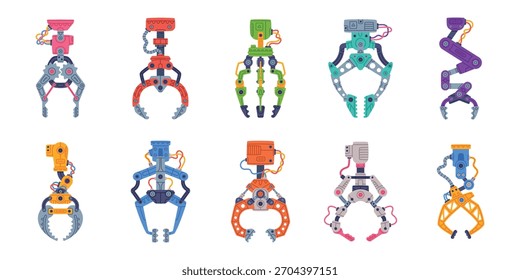 Mechanical Grips and Grabbing Machine Robotic Tool Vector Set