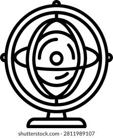 Mechanical Gyroscope Vector Illustration, Scientific Instrument for Physics and Engineering Experiments, Isolated on White Background