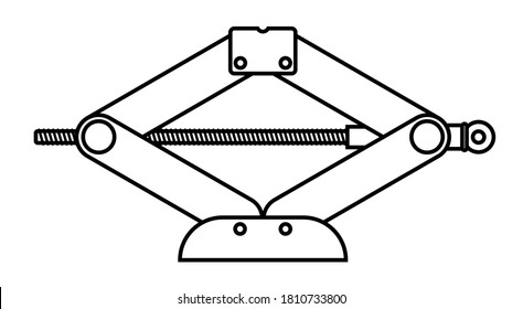Mechanical hand car jack icon. Belt in repair shops. Increased lift. Lifting the car to change wheels. Black and white vector