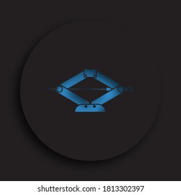 Mechanical hand car jack icon in neomorphism style on dark background. Belt in repair shops. Increased lift. Lifting the car to change wheels. Vector