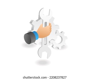 Mechanical hand repair in isometric flat illustration