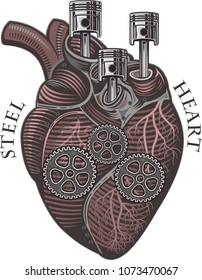 Mechanical heart. Emotions, love, feeling. Anatomic mechanic heart 