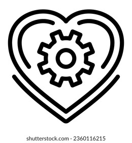 Mechanical heart line icon, Robotization concept, love mechanism sign on white background, heart with gear inside icon in outline style for mobile concept and web design. Vector graphics