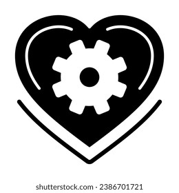 Mechanical heart solid icon, Robotization concept, love mechanism sign on white background, heart with gear inside icon in glyph style for mobile concept and web design. Vector graphics