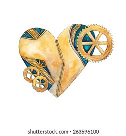 Mechanical heart Steampunk on a white background. Watercolor vector illustration