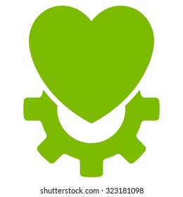Mechanical Heart vector icon. Style is flat symbol, eco green color, rounded angles, white background.