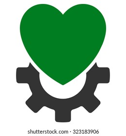 Mechanical Heart vector icon. Style is bicolor flat symbol, green and gray colors, rounded angles, white background.