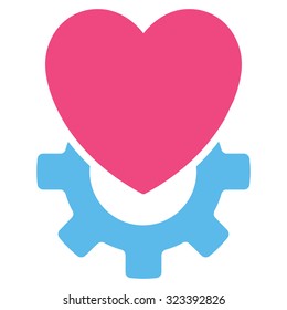 Mechanical Heart vector icon. Style is bicolor flat symbol, pink and blue colors, rounded angles, white background.