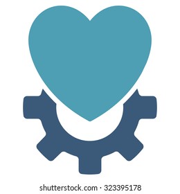 Mechanical Heart vector icon. Style is bicolor flat symbol, cyan and blue colors, rounded angles, white background.