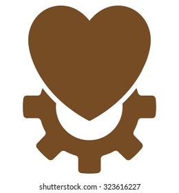 Mechanical Heart vector icon. Style is flat symbol, brown color, rounded angles, white background.