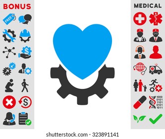 Mechanical Heart vector icon. Style is bicolor flat symbol, blue and gray colors, rounded angles, white background.