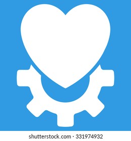 Mechanical Heart vector icon. Style is flat symbol, white color, rounded angles, blue background.