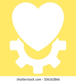 Mechanical Heart vector icon. Style is flat symbol, white color, rounded angles, yellow background.
