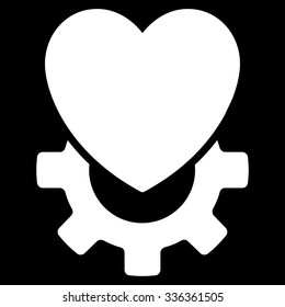 Mechanical Heart vector icon. Style is flat symbol, white color, rounded angles, black background.