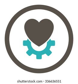 Mechanical Heart vector icon. Style is bicolor flat rounded symbol, grey and cyan colors, rounded angles, white background.