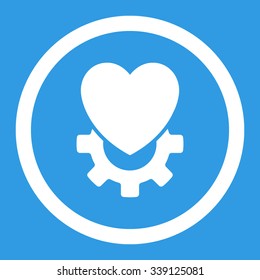 Mechanical Heart vector icon. Style is flat rounded symbol, white color, rounded angles, blue background.