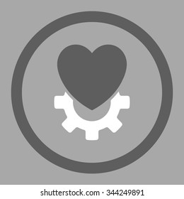 Mechanical Heart vector icon. Style is bicolor flat rounded symbol, dark gray and white colors, rounded angles, silver background.