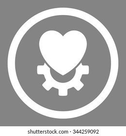 Mechanical Heart vector icon. Style is flat rounded symbol, white color, rounded angles, gray background.