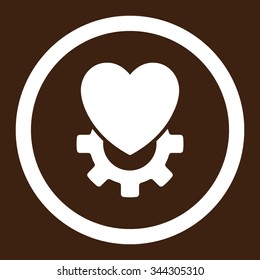 Mechanical Heart vector icon. Style is flat rounded symbol, white color, rounded angles, brown background.