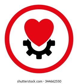 Mechanical Heart vector icon. Style is bicolor flat rounded symbol, intensive red and black colors, rounded angles, white background.