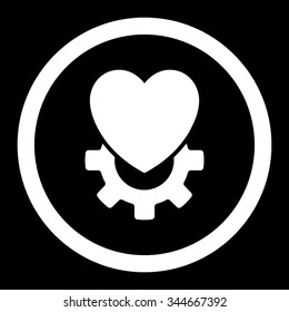 Mechanical Heart vector icon. Style is flat rounded symbol, white color, rounded angles, black background.