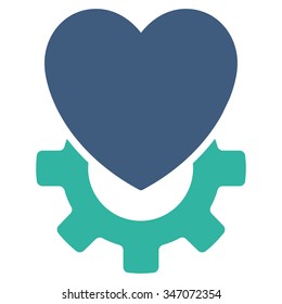 Mechanical Heart vector icon. Style is bicolor flat symbol, cobalt and cyan colors, rounded angles, white background.